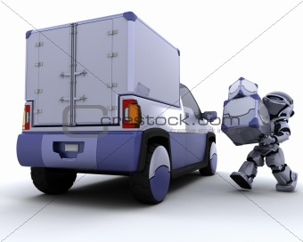 Robot loading boxes into the back of a truck
