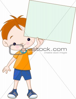 Boy holding blank sign