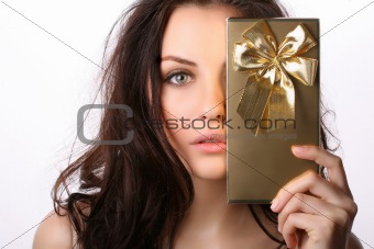 young woman with present