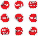 Set of red discount sale stickers