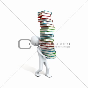 Men carrying a lot of library books.