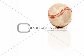 Single Baseball Isolated on White Reflective Background.