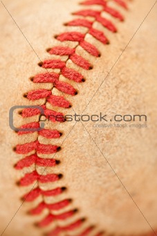 Macro Abstract Detail of Worn Leather Baseball.