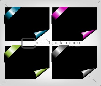 Colored corner ribbons and curled paper, vector