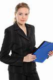 Young businesswoman holding a folder
