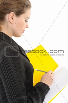 Businesswoman holding a planner/folder