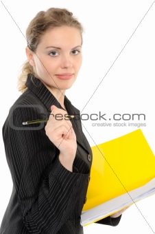 Young businesswoman holding a planner/folder