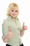 Young woman with thumbs ok;