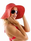 portrait with red hat and sunglasses