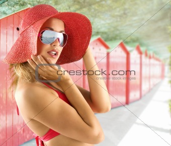 portrait with red hat and sunglasses