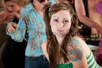 Young woman at 1970s Disco Music Party