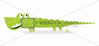 Cartoon happy green crocodile isolated on white background