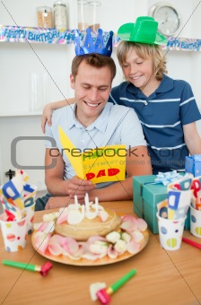 Father celebrating his birthday with his son