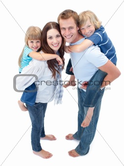 Loving family enjoying piggyback ride