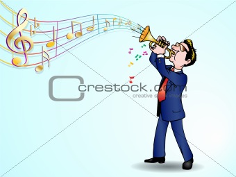 trumpeter over music background