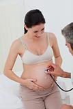 Cheerful pregnant woman examined by her gynecologist