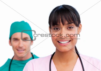 Portrait of two happy doctors