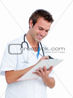 Friendly young doctor in hospital looking at the camera