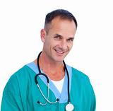 Portrait of a successful male doctor holding a stethoscope
