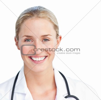 Portrait of blond doctor holding a stethoscope