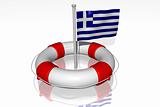 White life buoy with rope isolated and flag of Greece