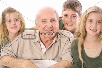 shot of Great Grandchildren and Grandpa upclose
