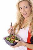 shot of a Beautiful blonde eating a salad