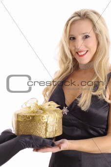 shot of an elegant blonde getting a present