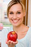 Beautiful Healthy Woman Holding an Apple on Front