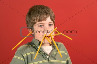 shot of a goofy child being pencil boy