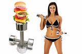 shot of workout burger brunette in bikini exercise