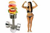 shot of a workout burger brunette in bikini