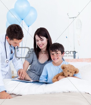 Mother and her son in a hospital with a doctor