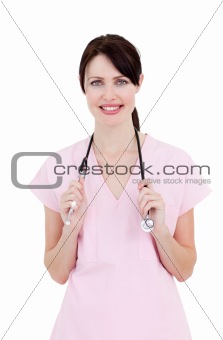 Portrait of a smiling nurse holding a stethoscope
