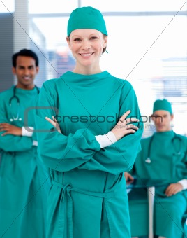 Confident surgeons smiling at the camera 