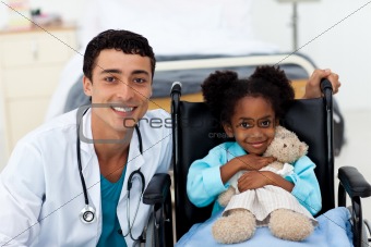 Doctor helping a sick child 