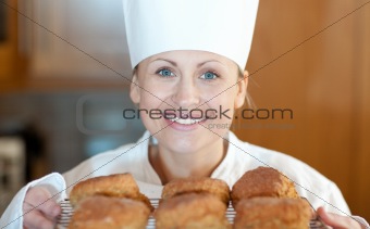 Close-up of a female chef baking scones