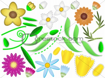 Vector Eps 8 Flowers and Leaves to Design Your Own Project with Quilting Sitiches