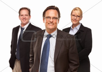Handsome Businessman with Team Smiling in Suit and Tie Isolated on a White Background.