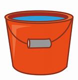 a red water pail with water