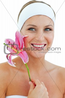 Charning woman holding a flower 