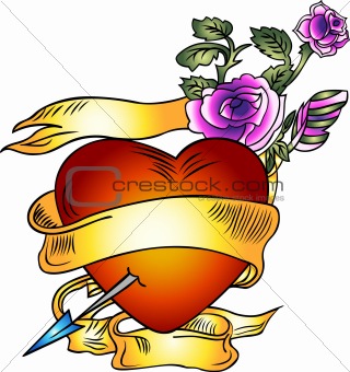 heart ribbon with rose emblem