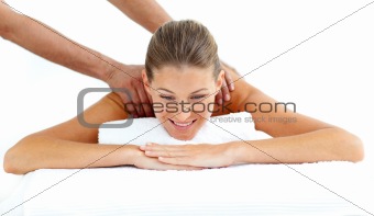 Pretty woman receiving a back massage 