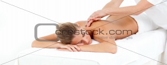 Attractive woman being massaged