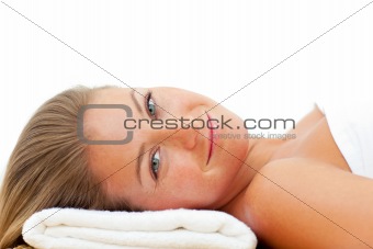 Portrait of charming woman relaxing after a spa treatment