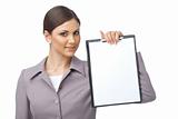 Businesswoman with empty clipboard