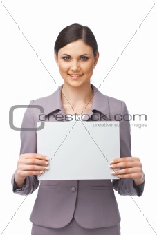 Businesswoman with empty billboard