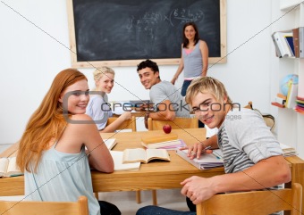 Teenagers studying in the high school