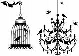 antique birdcage and chandelier, vector