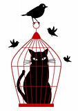 cat in birdcage, vector